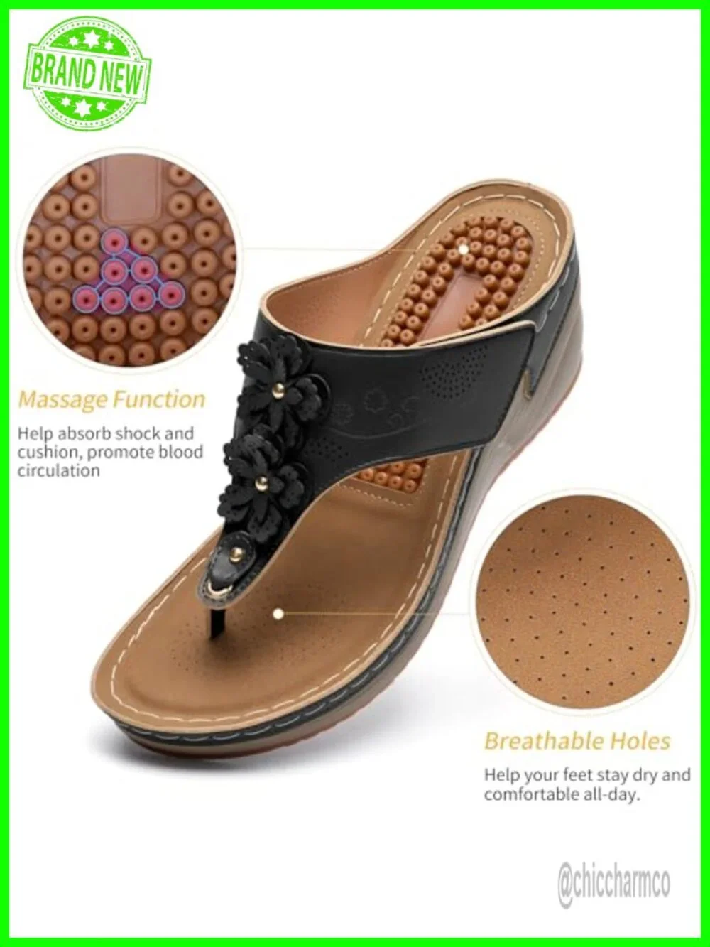 Women's Platform Wedge Sandals Floral Massage Footbed Slip-On Summer